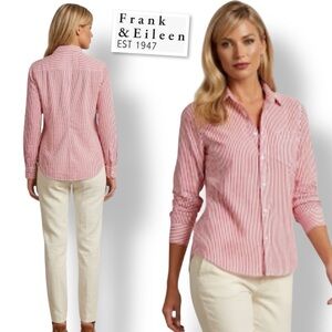 Frank & Eileen Barry Long Sleeve Voile Shirt Red & White Stripe Size M